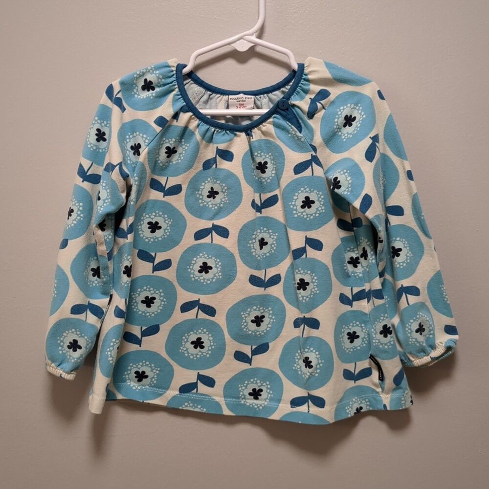 Polarn O. Pyret Blue White Floral Long Sleeve Cotton Top Shirt – Girls 3–4Y